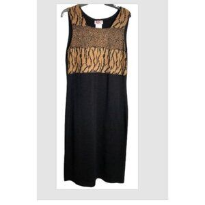 Vintage R&K Originals Womens 80s Black Dress With Animal Print Size 12 Mobwife
